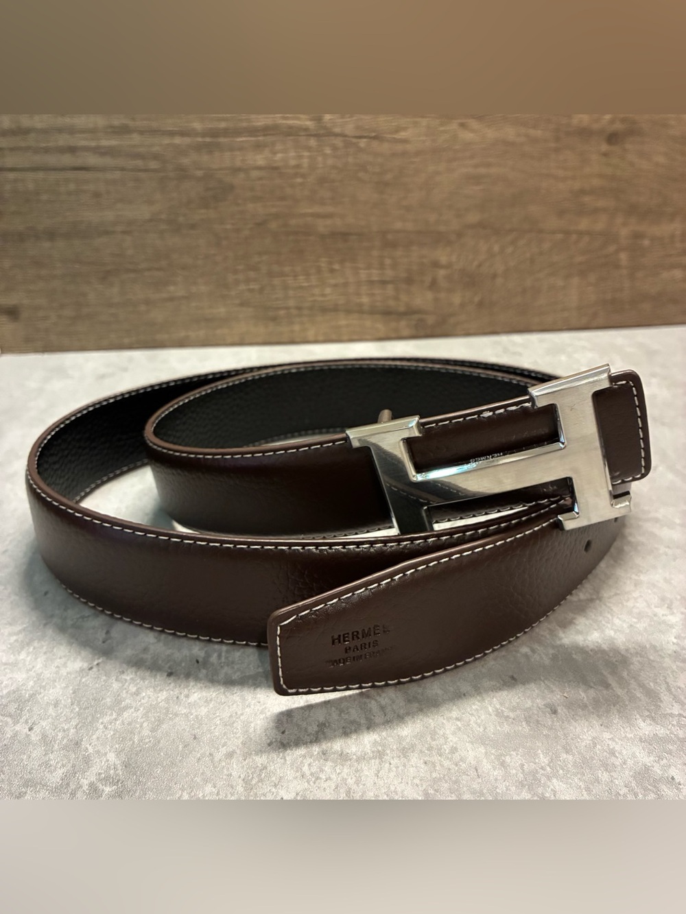 Classic Luxury 32mm H Silver Metal Buckle Chocolate Brown Leather Belt 40-44